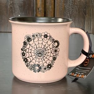 Spider Web with Skulls Pink and Black Halloween Mug